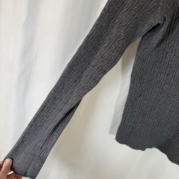 Talbots Sweater Women's Large Grey Turtleneck Cable Knit Pima Cotton - Picture 5 of 9